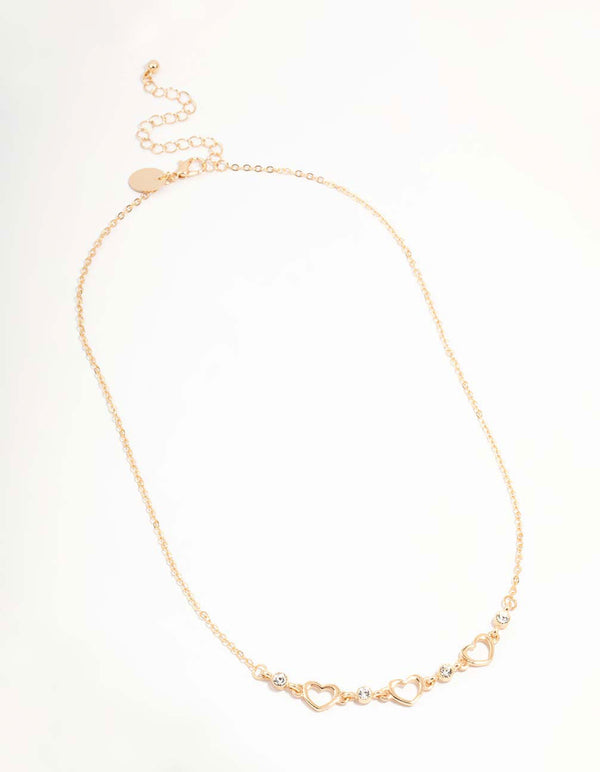 Gold Diamante Cutout Heart Station Necklace