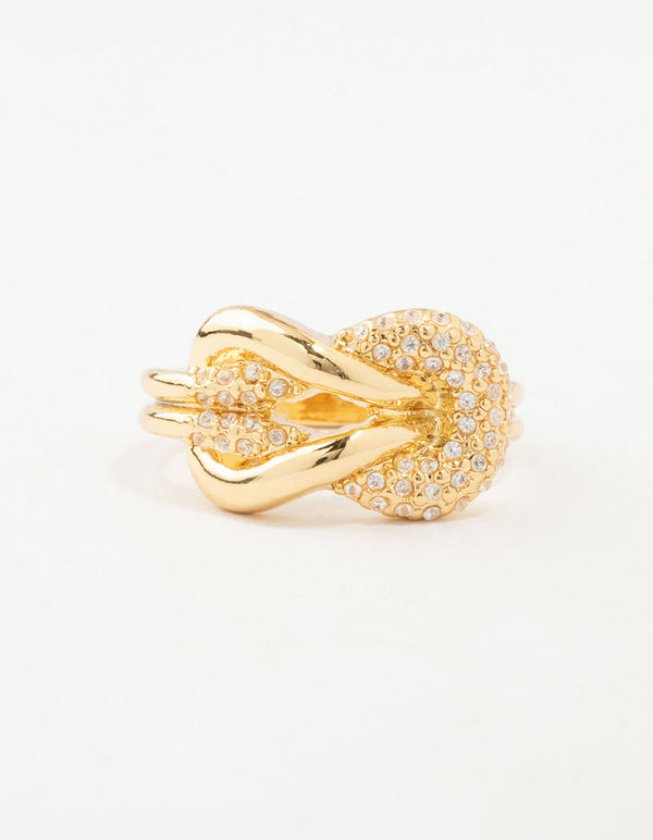 Gold Bold Diamante Knotted Ring