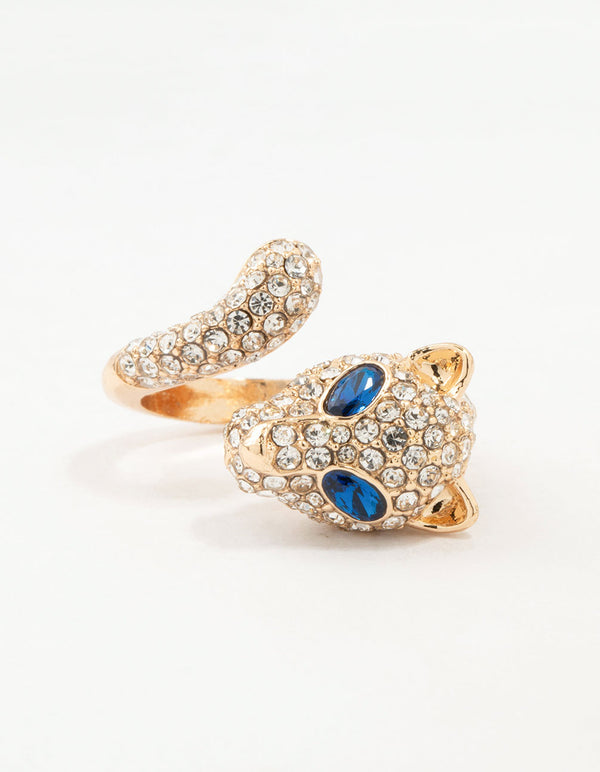 Gold Wrapped Diamante Panther Ring