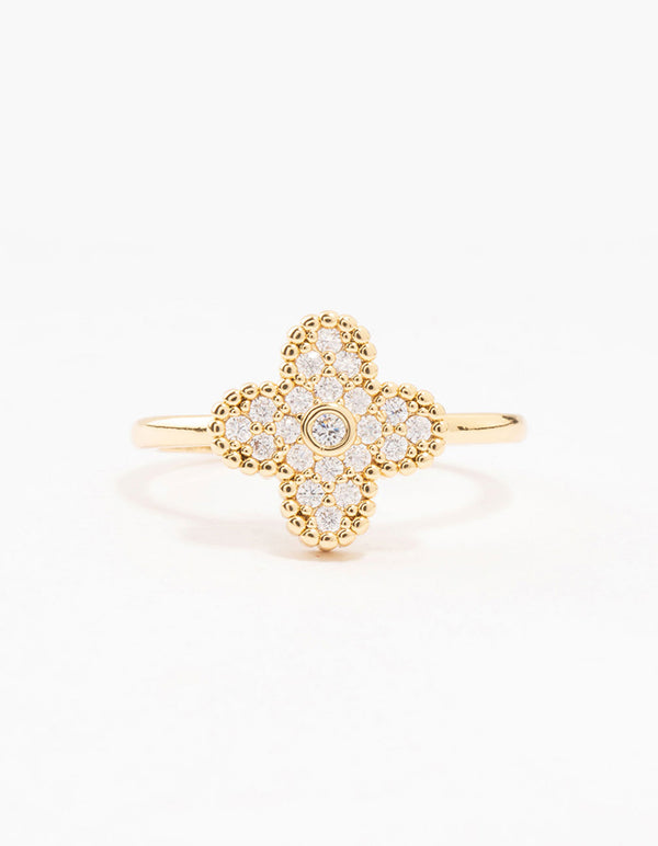 Gold Plated Cubic Zirconia Flower Statement Ring