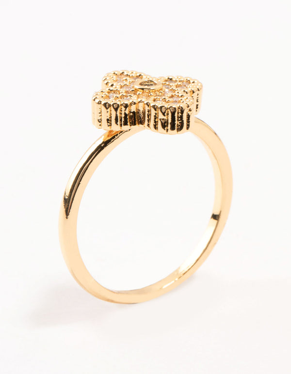 Gold Plated Cubic Zirconia Flower Statement Ring