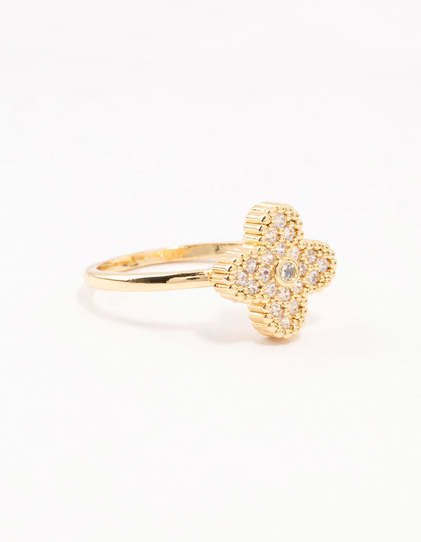 Gold Plated Cubic Zirconia Flower Statement Ring