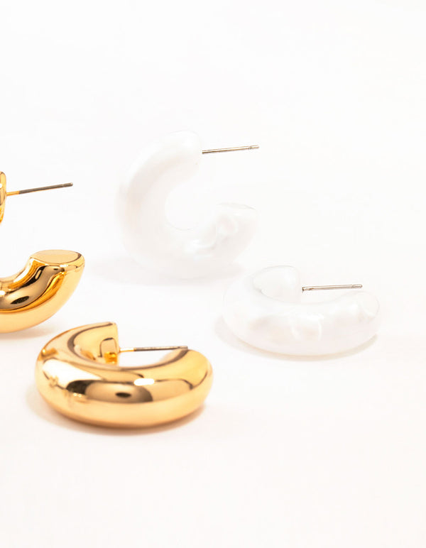 Mixed Metals Chubby Hoop Earrings 3-Pack