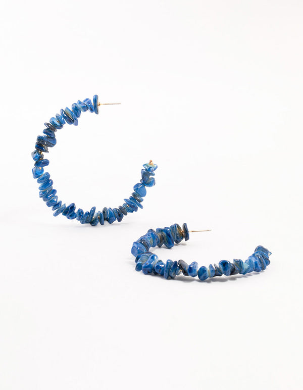 Blue Genuine Shell Large Hoop Earrings