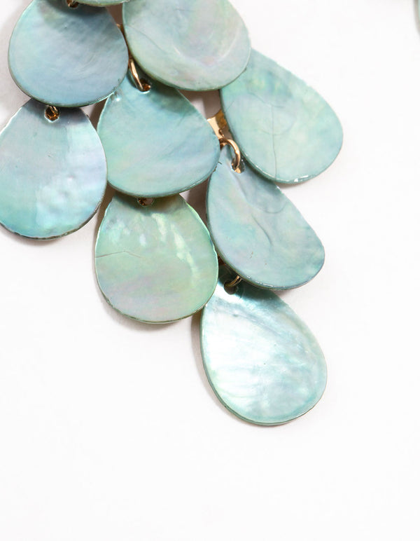 Blue Genuine Shell Layered Drop Earrings
