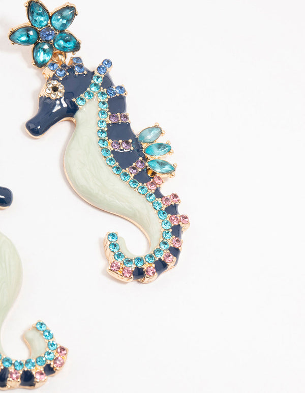 Blue Sea Horse Drop Earrings