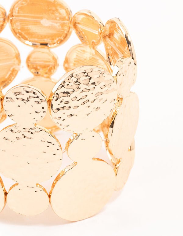 Gold Molten Disc Stretch Bracelet