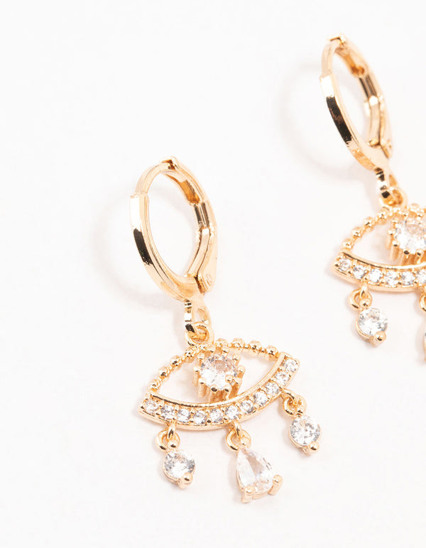 Gold Cubic Zirconia Evil Eye Huggie Earrings