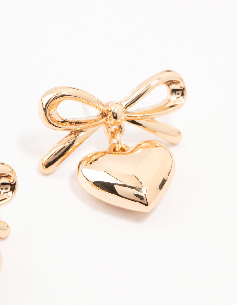 Gold Bow & Puffy Heart Drop Earrings