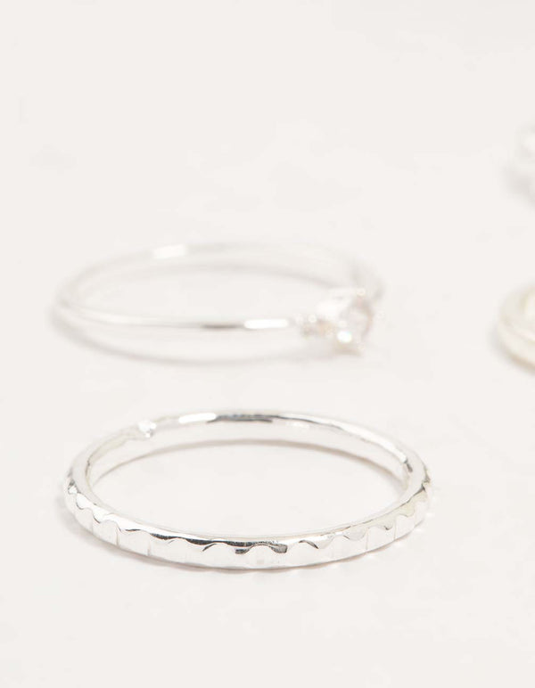 Silver Plated Dainty Diamante Stacking Rings 5-Pack