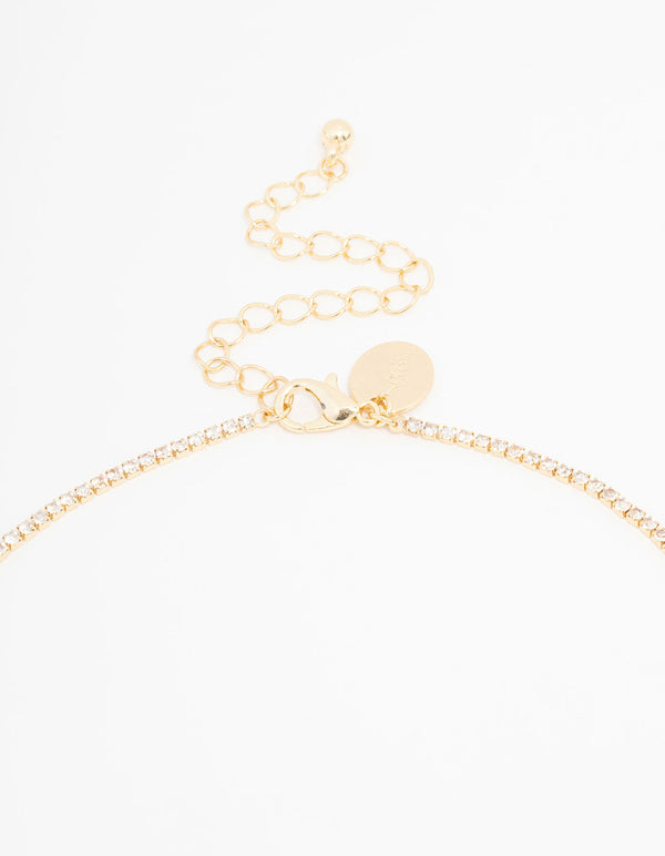 Gold Plated Cubic Zirconia Flower Tennis Necklace