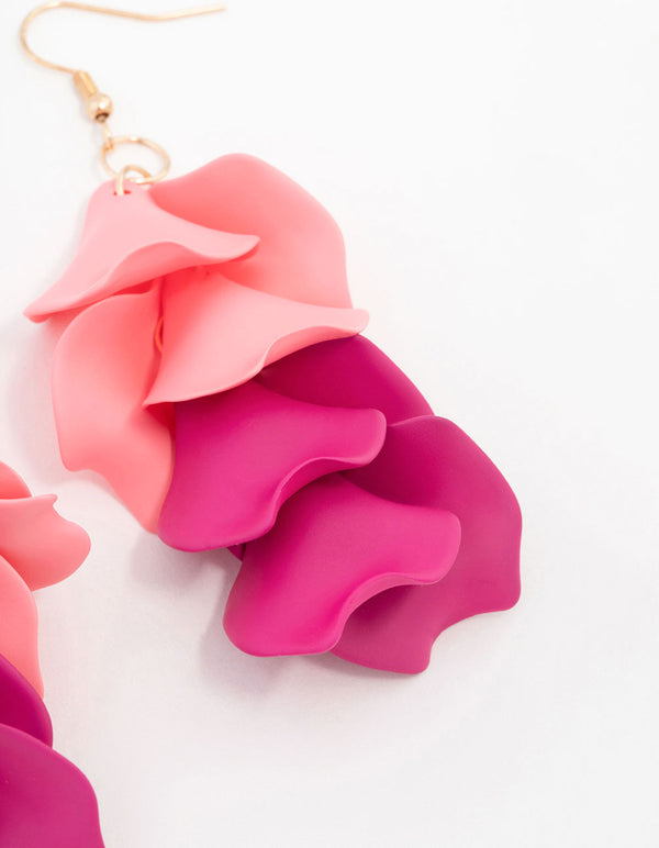 Pink Coated Petal Drop Earrings