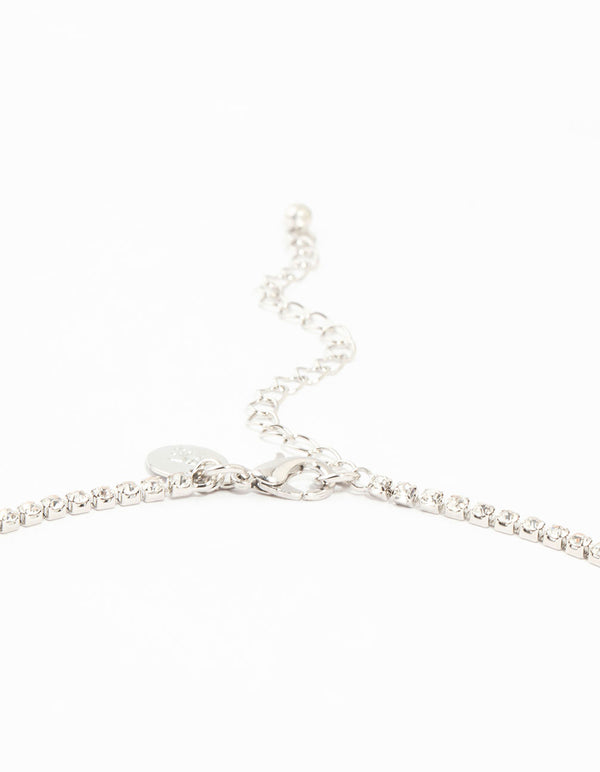 Silver Vine Diamante Pearl Necklace & Earrings Set
