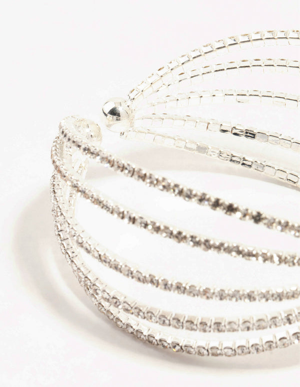 Silver Diamante Cross Multirow Bangle