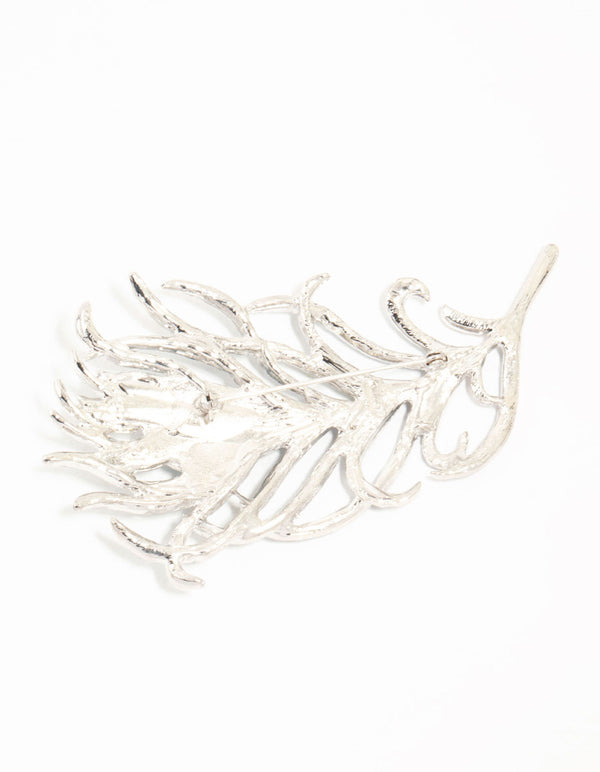 Silver Diamante Peacock Feather Brooch