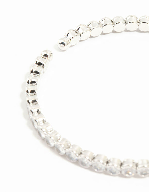 Silver Cubic Zirconia Princess Wrist Cuff