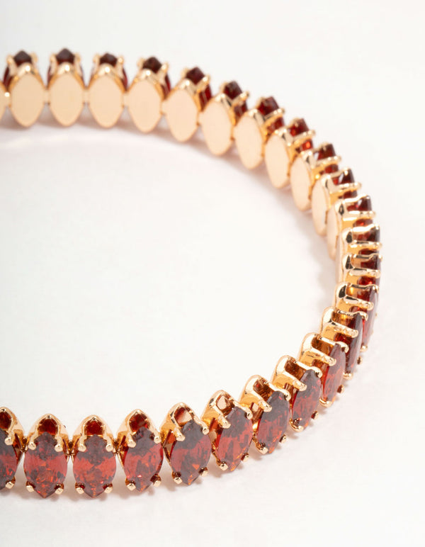 Classic Pink Princess Cubic Zirconia Gold Wrist Cuff