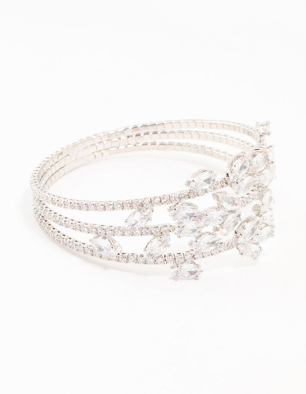 Silver Marquise Cubic Zirconia Floral Wrist Cuff