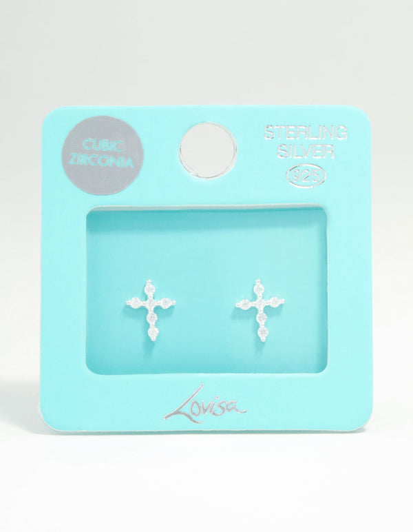 Sterling Silver Marquise Cubic Zirconia Cross Stud Earrings
