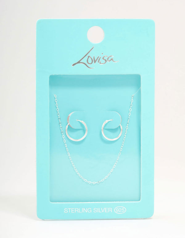 Sterling Silver Chain Necklace & Hoop Earrings Set