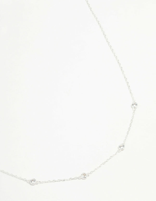 Sterling Silver Circle Cubic Zirconia Chain Necklace