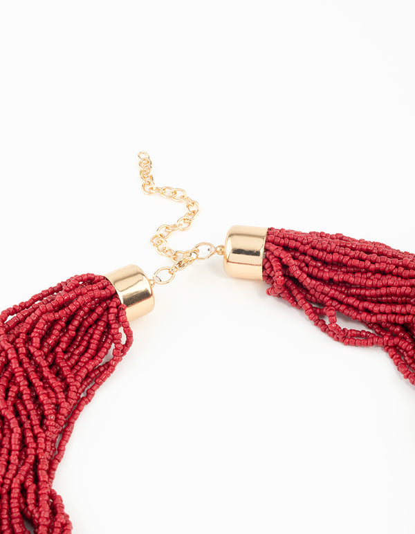 Red Beaded Layered Necklace