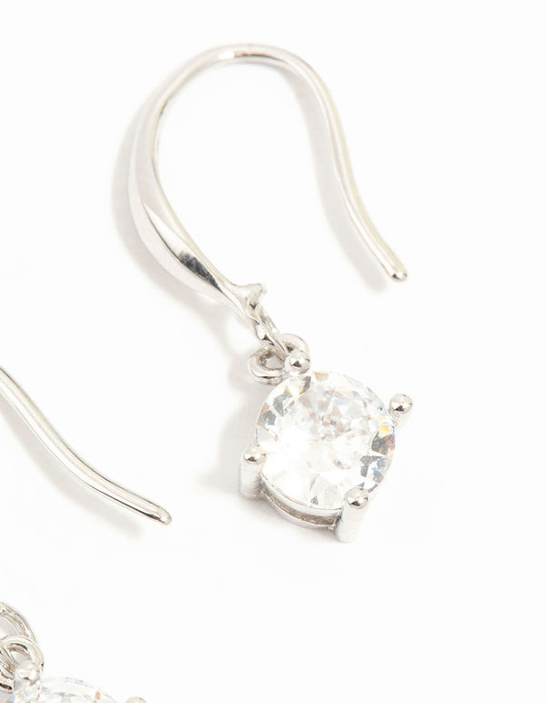 Silver Round Cubic Zirconia Drop Earrings
