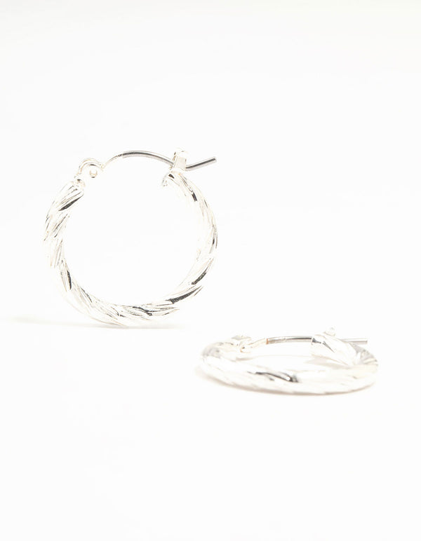 Silver Line Detail Small Hoop Earrings
