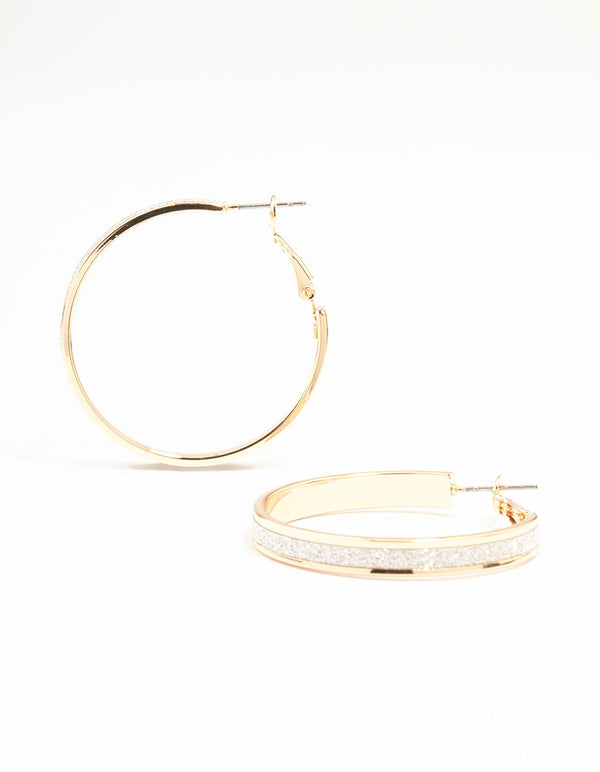 Gold Medium Glitter Hoop Earrings