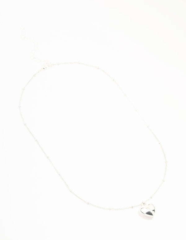 Silver Puffy Heart Ball Chain Necklace