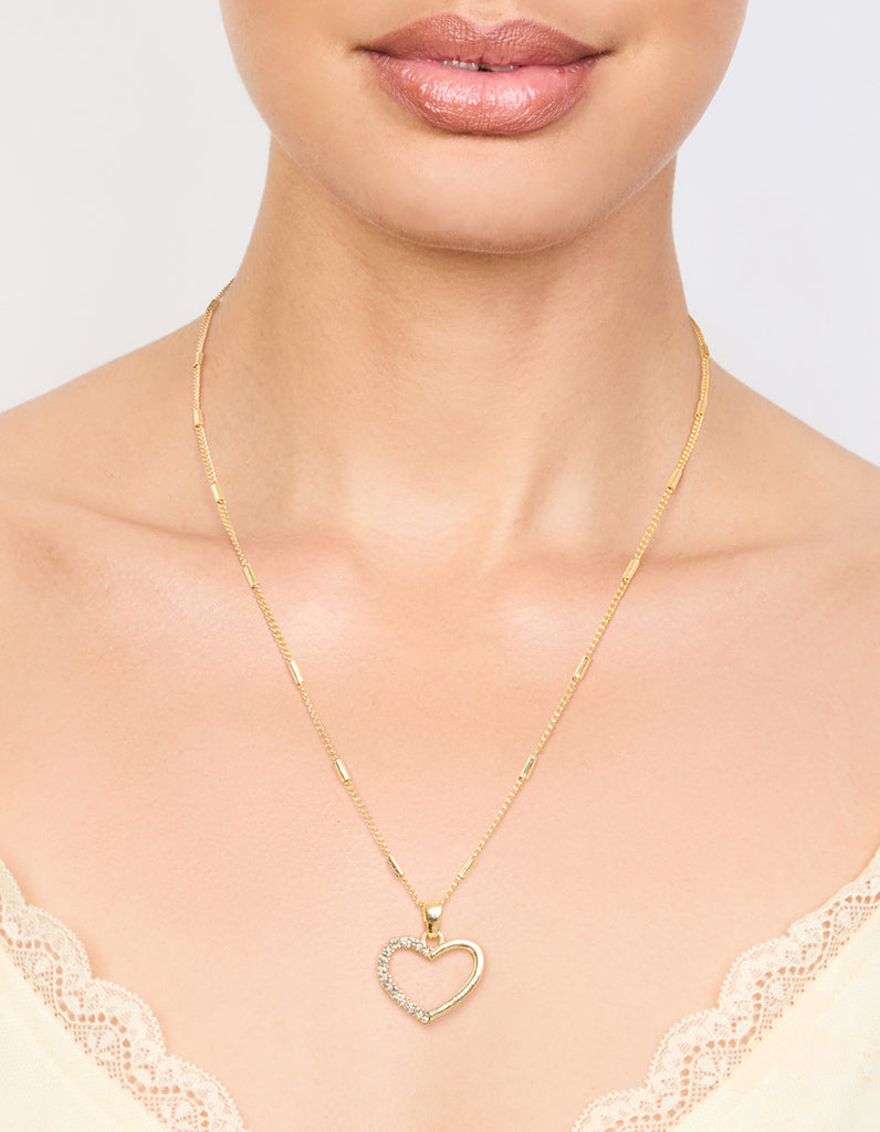 Gold Tab Diamante Open Heart Necklace - Lovisa