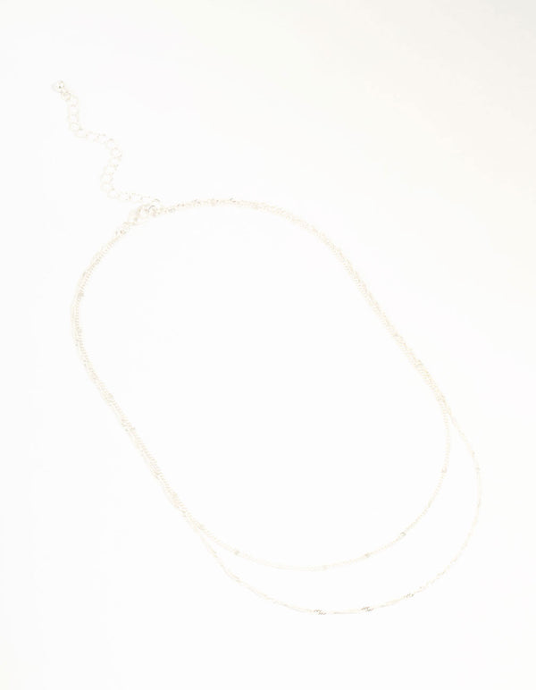 Silver Rope Layered Chain Necklace