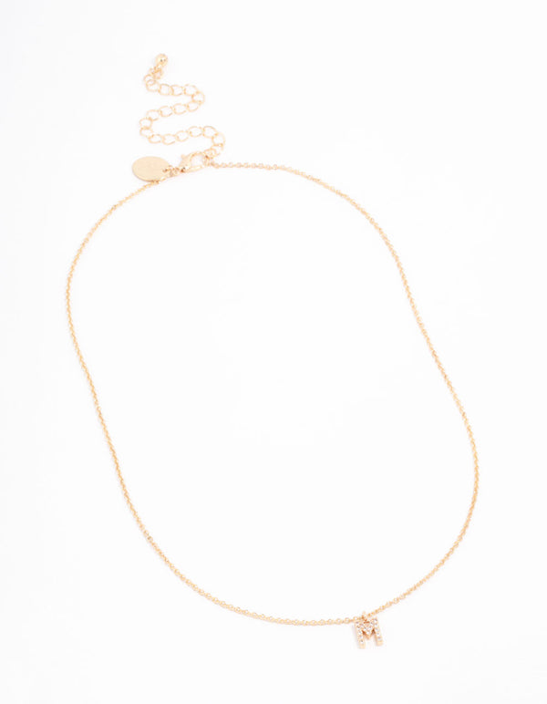 Gold Plated Cubic Zirconia Letter M Necklace