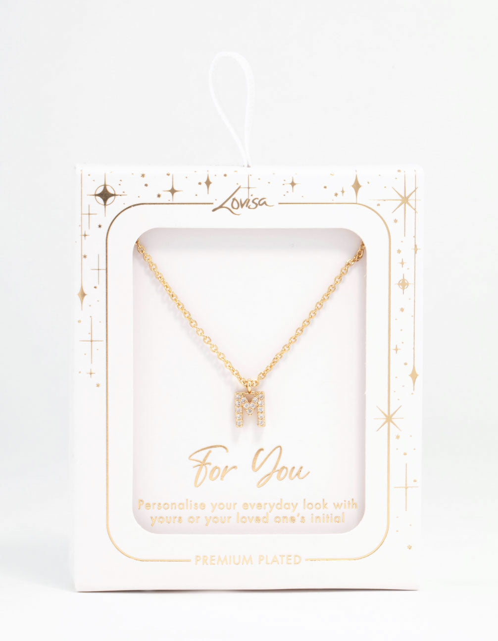 Gold Plated Cubic Zirconia Letter M Necklace