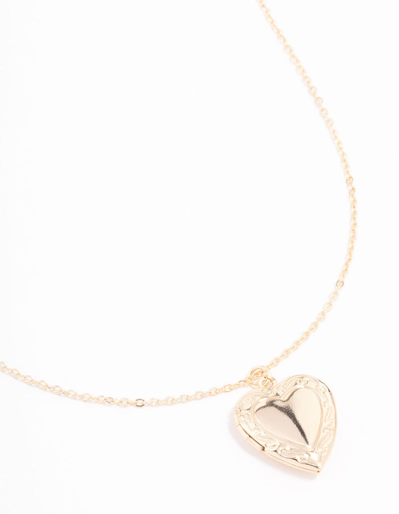 Gold Plated Detailed Heart Locket Necklace - Lovisa
