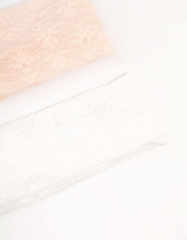 White & Pink Stretch Lace Headbands 2-Pack