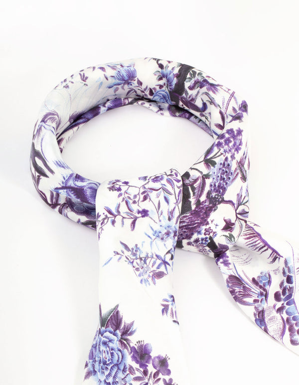 Dainty Purple Floral Fabric Scarf