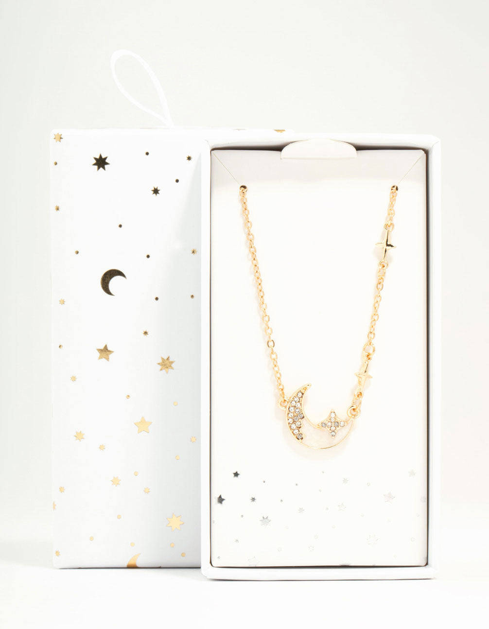 Gold Plated Diamante Celestial Moon Pendant Necklace