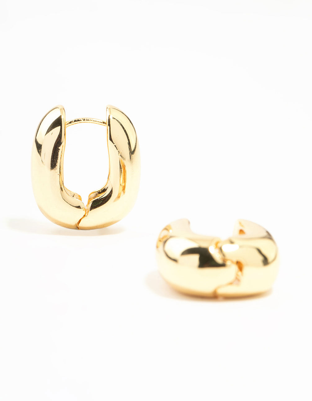 Gold Plated Medium Chubby Oval Hoop Earrings