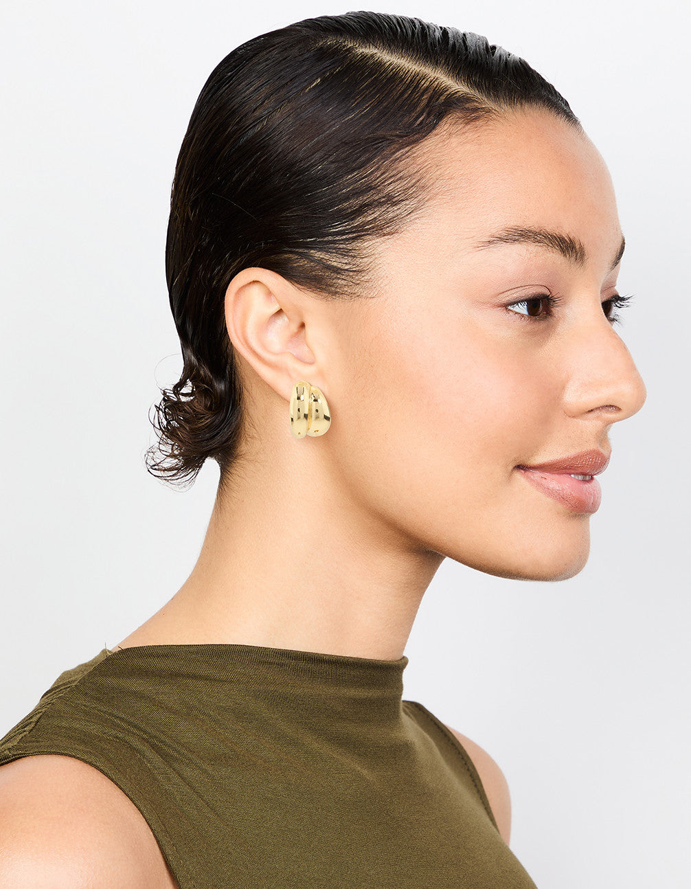 Gold Plated Double Cupchain Imitation Stud Earrings