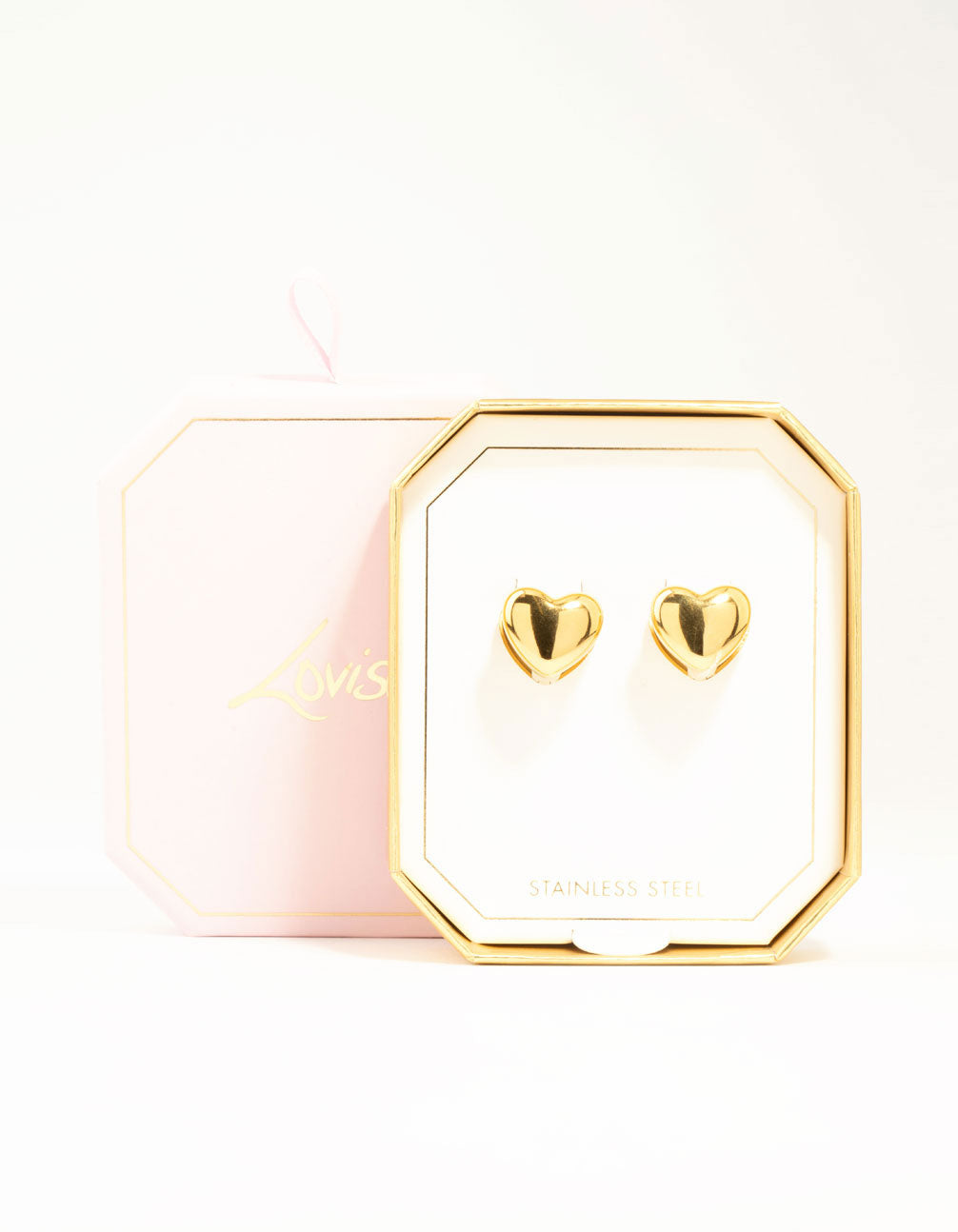 Waterproof Gold Plated Stainless Steel Sandwich Heart Huggie Earrings
