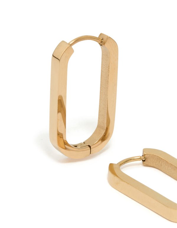 Waterproof Gold Plated Stainless Steel Oblong Hoop Earrings