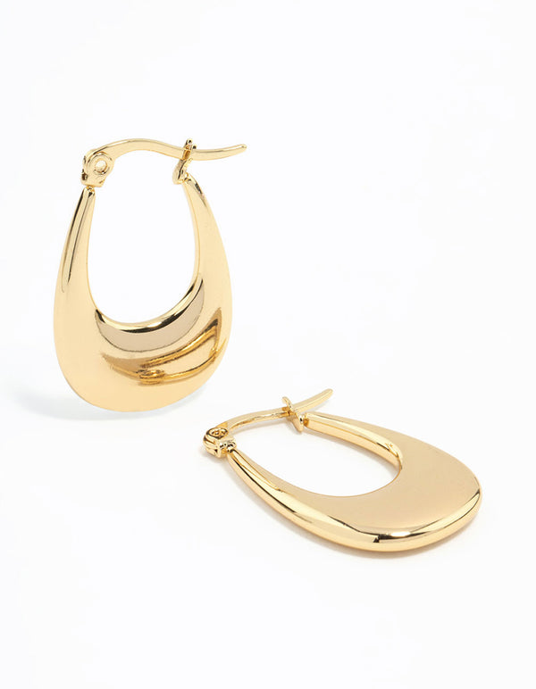 Waterproof Gold Plated Stainless Steel Elongated Flat Hoop Earrings