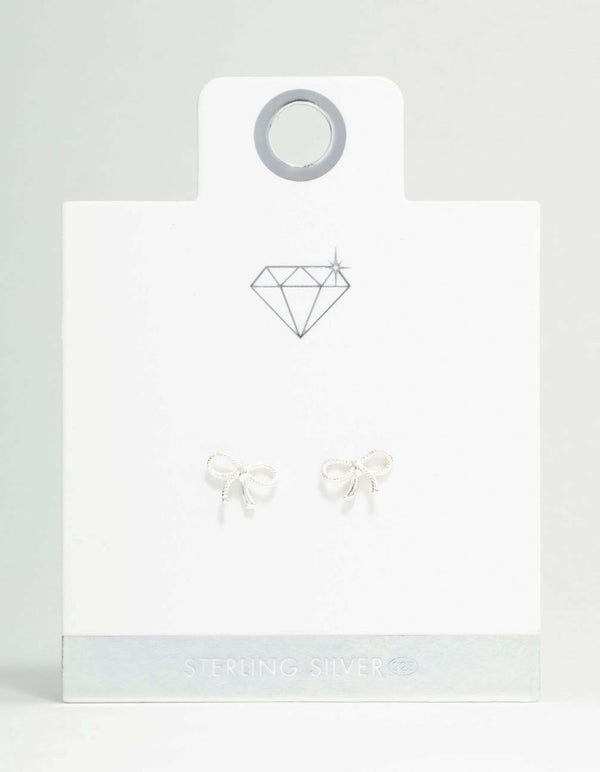 Sterling Silver Textured Bow Stud Earrings