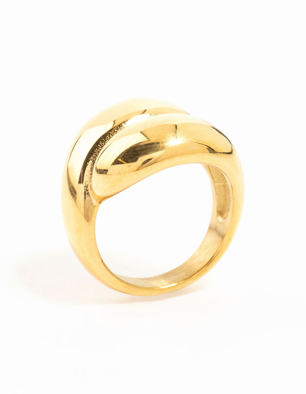Waterproof Gold Plated Stainless Steel Puffy Stacked Ring