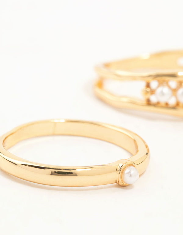 Gold Plated Petite Pearl Stacking Rings 2-Pack