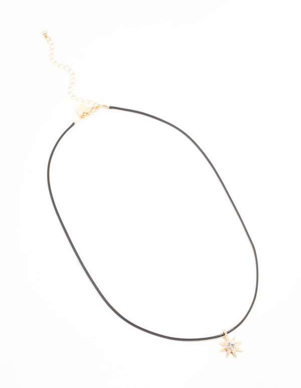 Gold Diamante Sun Cord Necklace
