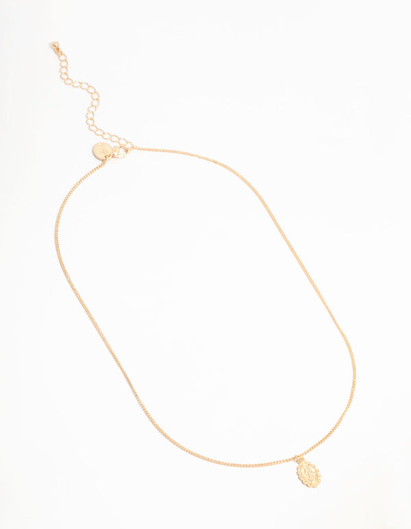 Gold Ornate Mary Oval Necklace