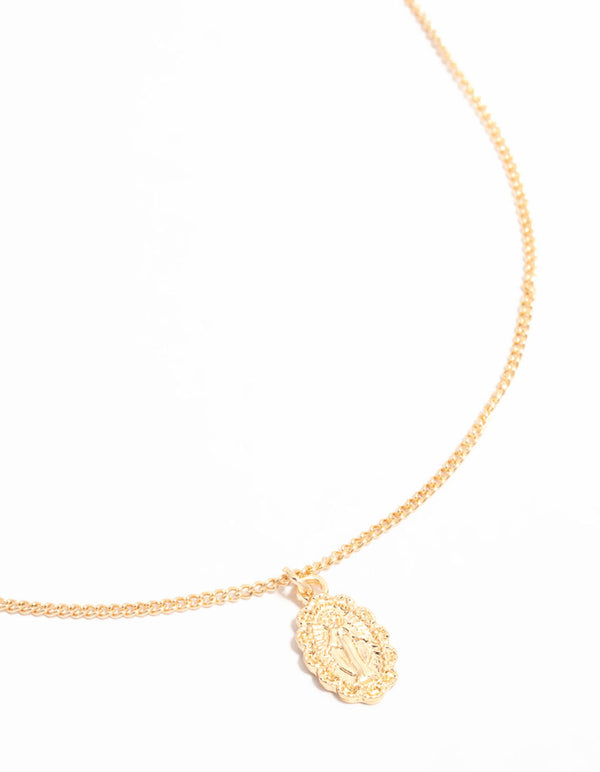 Gold Ornate Mary Oval Necklace