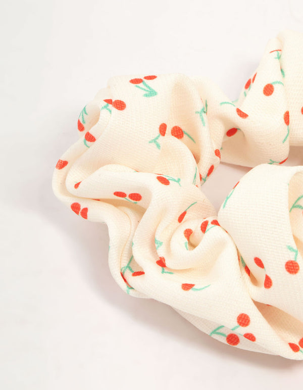 Cream Mini Cherry Fabric Scunchie